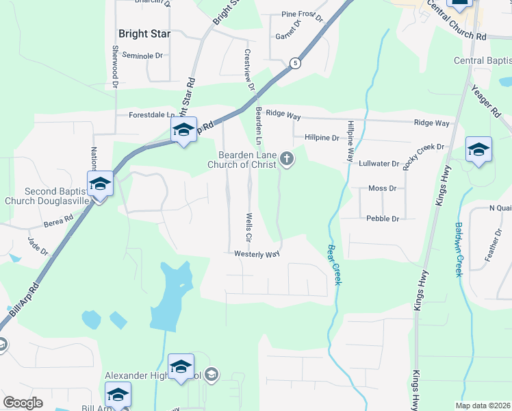 map of restaurants, bars, coffee shops, grocery stores, and more near 4099 Wells Circle in Douglasville