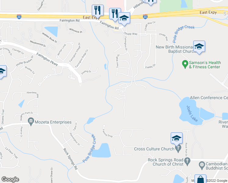 map of restaurants, bars, coffee shops, grocery stores, and more near 5898 Par 3 Way in Stonecrest