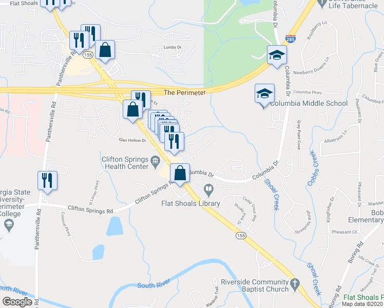 map of restaurants, bars, coffee shops, grocery stores, and more near 2727 Vining Ridge Terrace in Decatur