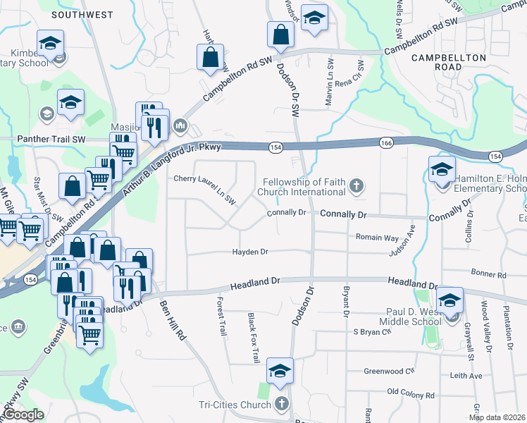 map of restaurants, bars, coffee shops, grocery stores, and more near 2701 Connally Drive in Atlanta