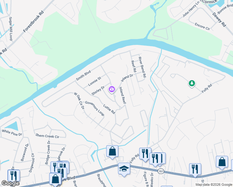 map of restaurants, bars, coffee shops, grocery stores, and more near 715 Bonnie Drive in Myrtle Beach