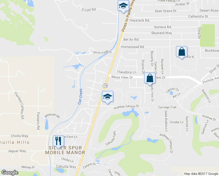 map of restaurants, bars, coffee shops, grocery stores, and more near 48724 Vista Viejo Drive in Palm Desert