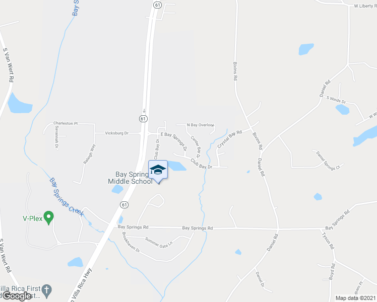 map of restaurants, bars, coffee shops, grocery stores, and more near 1032 East Bay Springs Drive in Villa Rica