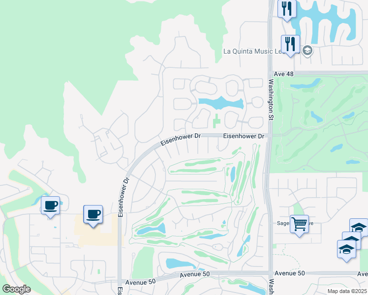 map of restaurants, bars, coffee shops, grocery stores, and more near 48721 Santa Ursula Street in La Quinta