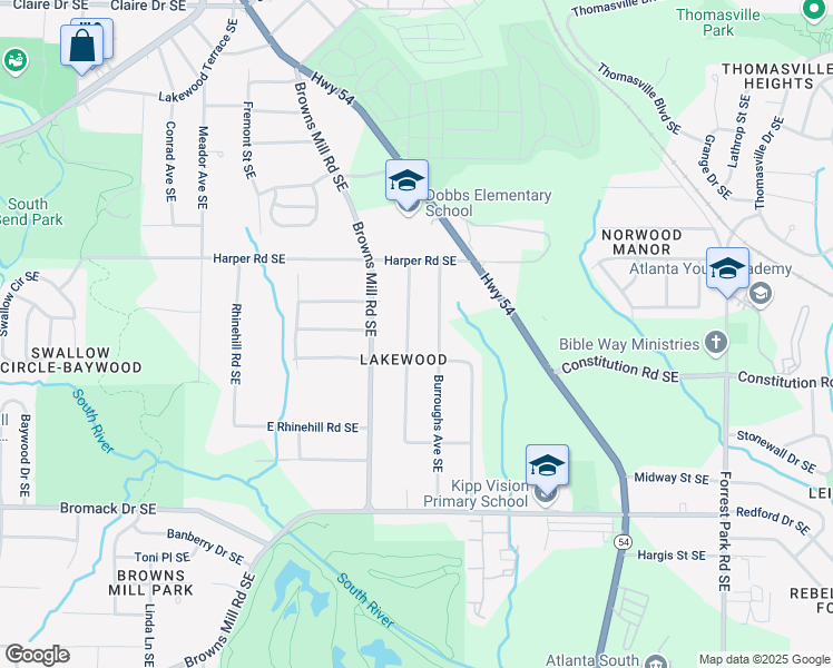 map of restaurants, bars, coffee shops, grocery stores, and more near 2184 Jernigan Drive Southeast in Atlanta