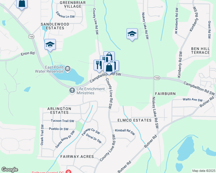 map of restaurants, bars, coffee shops, grocery stores, and more near 4316 Notting Hill Drive Southwest in Atlanta