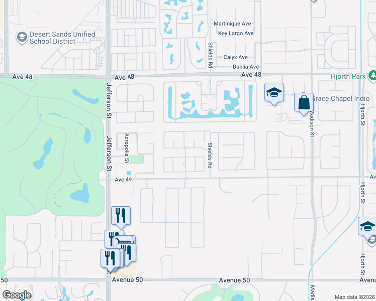 map of restaurants, bars, coffee shops, grocery stores, and more near 80405 Paseo De Tiempo in Indio