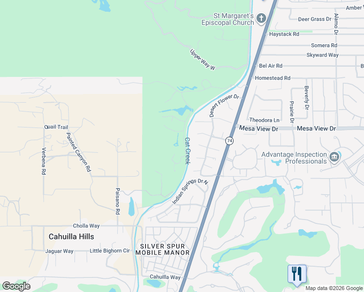 map of restaurants, bars, coffee shops, grocery stores, and more near 72300 Merry Vale Way in Palm Desert