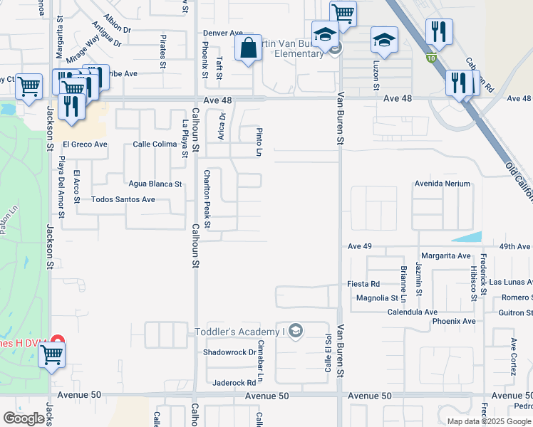 map of restaurants, bars, coffee shops, grocery stores, and more near 83712 Mecca Hills Avenue in Coachella
