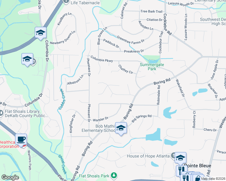 map of restaurants, bars, coffee shops, grocery stores, and more near 3001 Boring Ridge Drive in Decatur