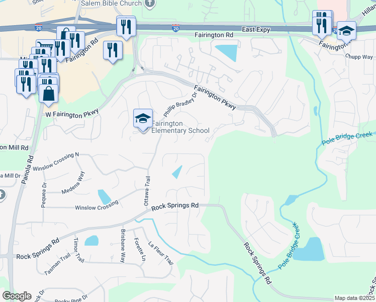 map of restaurants, bars, coffee shops, grocery stores, and more near 3042 Aberdeen Way in Stonecrest