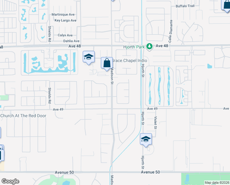 map of restaurants, bars, coffee shops, grocery stores, and more near 48742 Stillwater Street in Indio