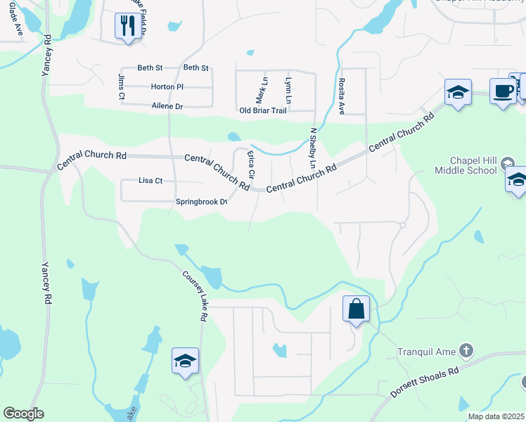 map of restaurants, bars, coffee shops, grocery stores, and more near 4074 Parks Lane in Douglasville