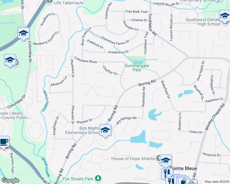 map of restaurants, bars, coffee shops, grocery stores, and more near 3082 Kerr Drive in Decatur
