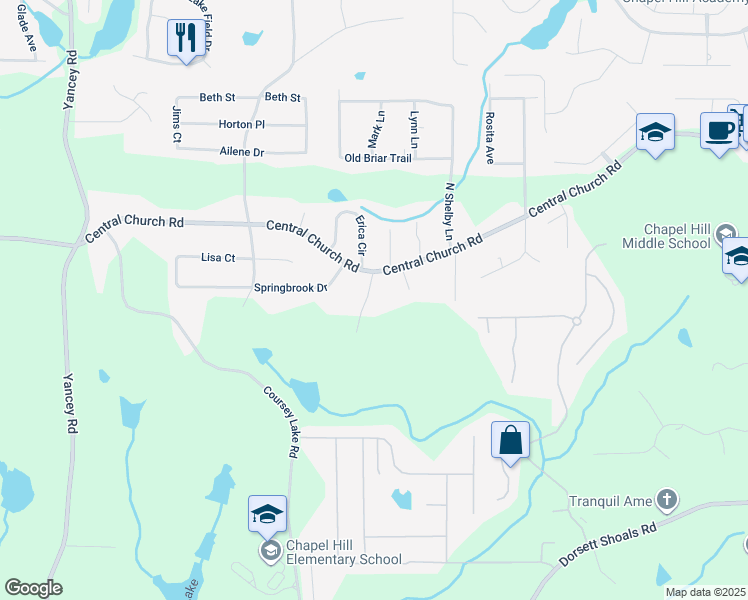 map of restaurants, bars, coffee shops, grocery stores, and more near 4074 Parks Lane in Douglasville