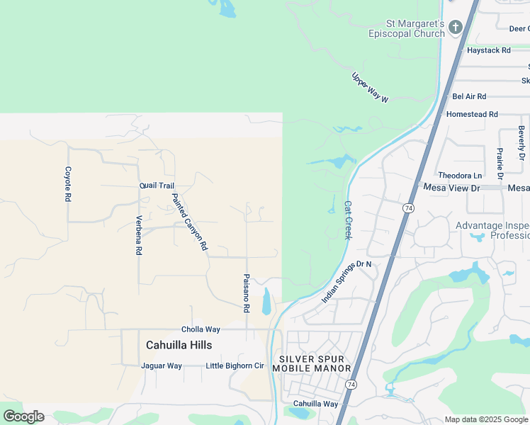 map of restaurants, bars, coffee shops, grocery stores, and more near 48700 Paisano Road in Palm Desert