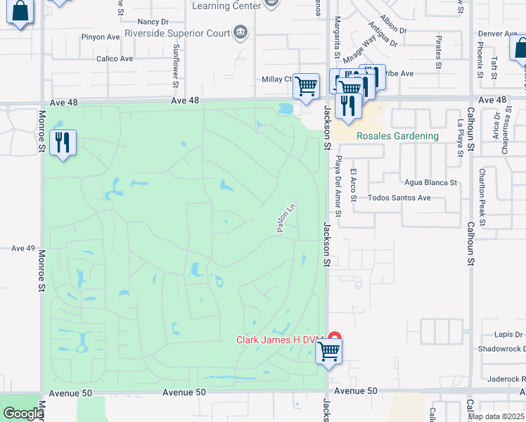 map of restaurants, bars, coffee shops, grocery stores, and more near 48710 Hepburn Drive in Indio