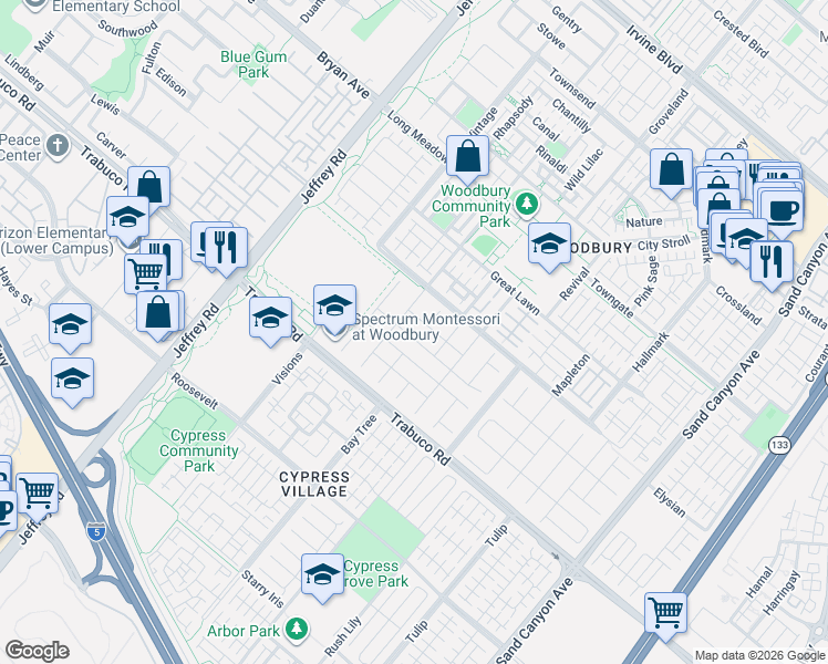 map of restaurants, bars, coffee shops, grocery stores, and more near 70 Loganberry in Irvine