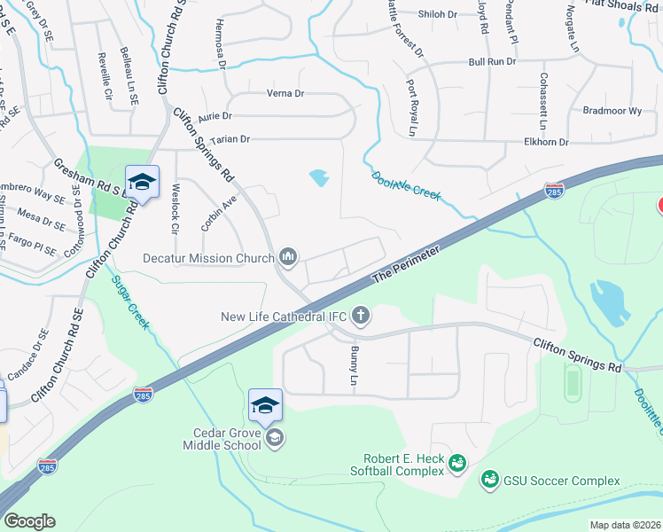 map of restaurants, bars, coffee shops, grocery stores, and more near 2486 Clifton Springs Road in Decatur