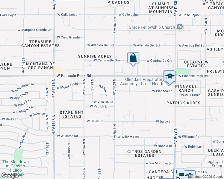 map of restaurants, bars, coffee shops, grocery stores, and more near 23240 North 87th Avenue in Peoria