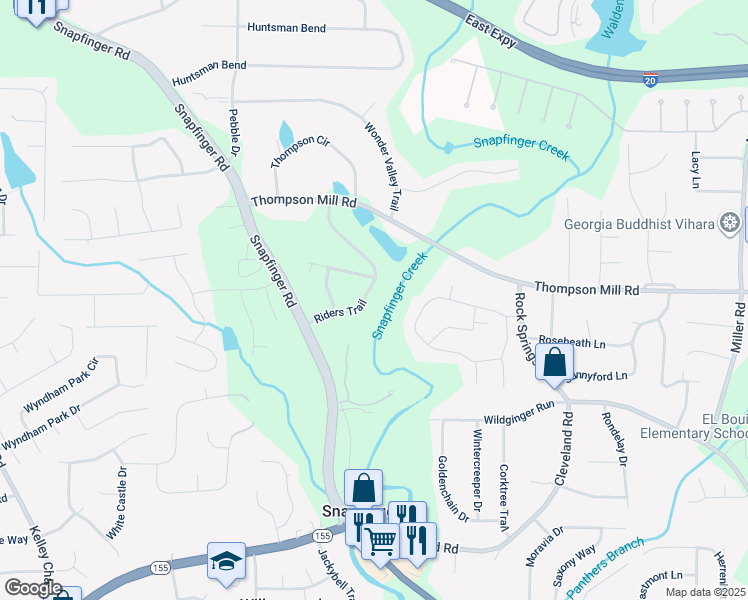 map of restaurants, bars, coffee shops, grocery stores, and more near 3106 Riders Trail in Decatur