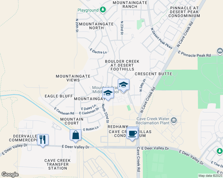 map of restaurants, bars, coffee shops, grocery stores, and more near 2217 East Paraiso Drive in Phoenix