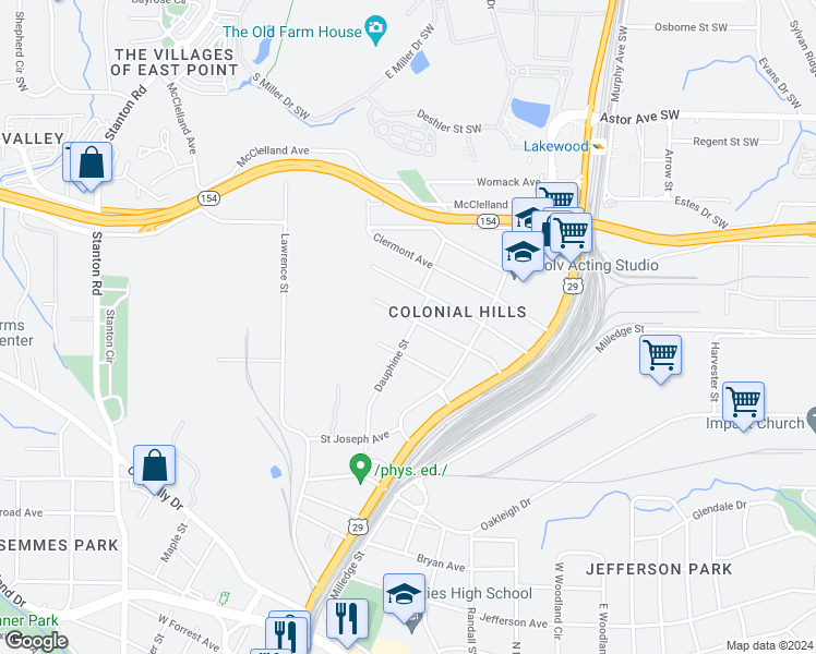 map of restaurants, bars, coffee shops, grocery stores, and more near 2211 Dauphine Street in Atlanta