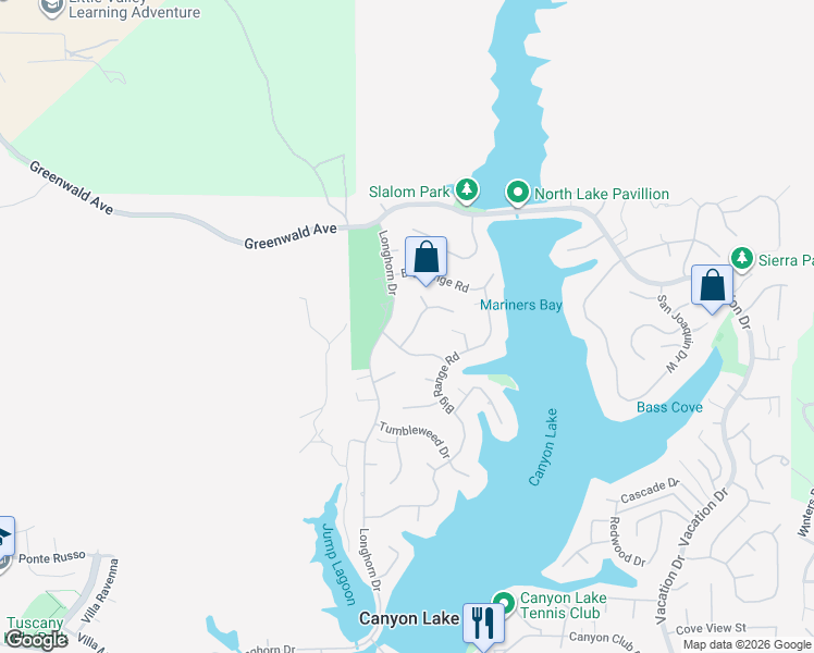 map of restaurants, bars, coffee shops, grocery stores, and more near 29433 Stampede Way in Canyon Lake