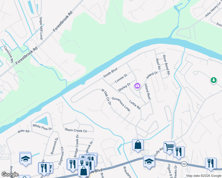 map of restaurants, bars, coffee shops, grocery stores, and more near 807 Luttie Road in Myrtle Beach