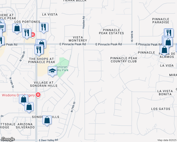 map of restaurants, bars, coffee shops, grocery stores, and more near 7340 East Paraiso Drive in Scottsdale