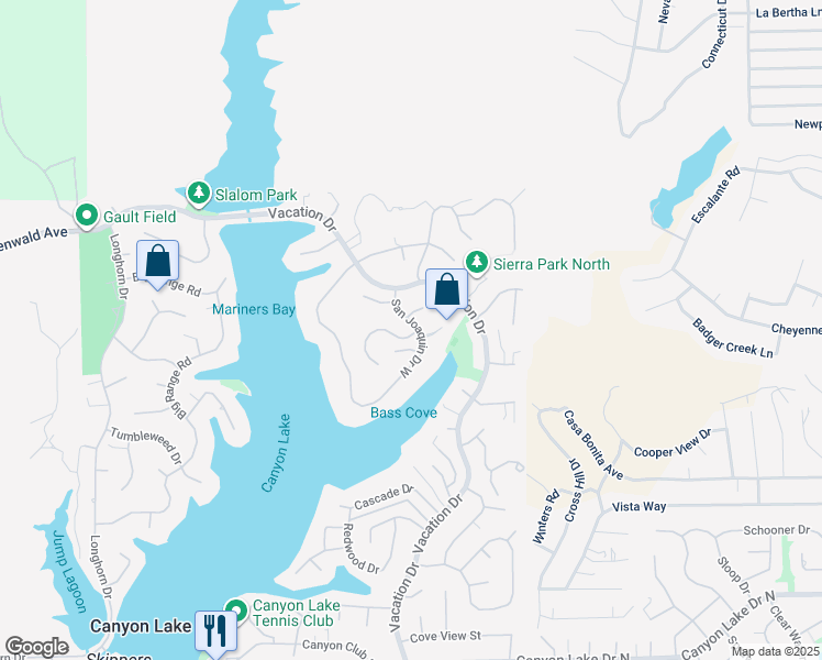 map of restaurants, bars, coffee shops, grocery stores, and more near 22772 Inspiration Point in Canyon Lake