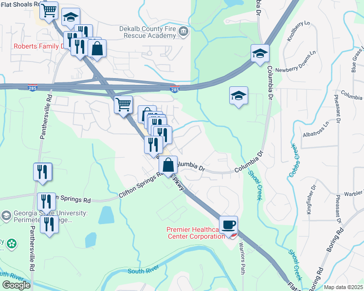 map of restaurants, bars, coffee shops, grocery stores, and more near 2943 Vining Ridge Terrace in Decatur