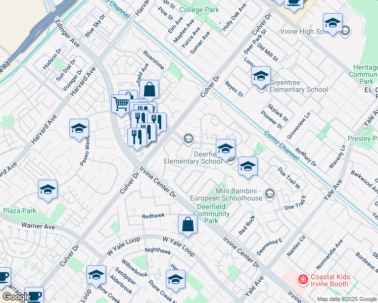 map of restaurants, bars, coffee shops, grocery stores, and more near 8 Deerwood West in Irvine