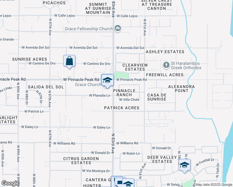map of restaurants, bars, coffee shops, grocery stores, and more near 23204 North Paseo Laredo Lane in Peoria