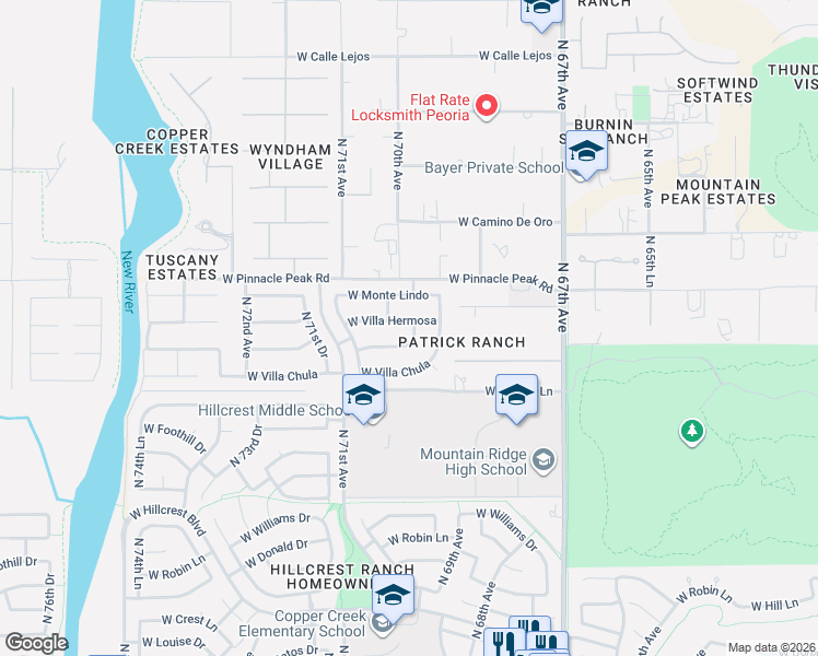 map of restaurants, bars, coffee shops, grocery stores, and more near 6913 West Planada Lane in Glendale
