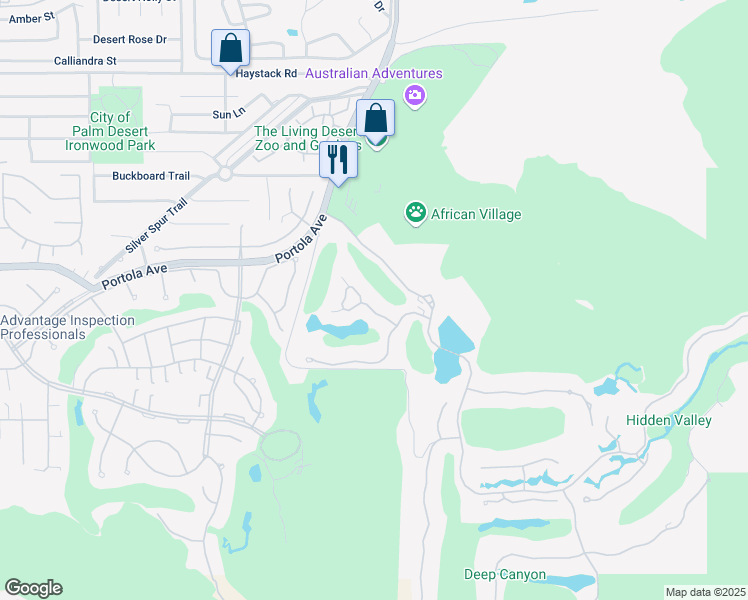 map of restaurants, bars, coffee shops, grocery stores, and more near 73934 Desert Garden in Palm Desert
