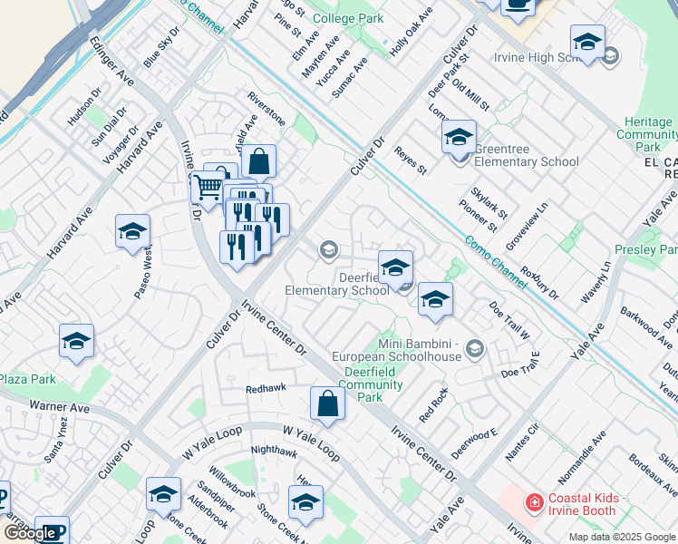 map of restaurants, bars, coffee shops, grocery stores, and more near 5 Deerwood West in Irvine