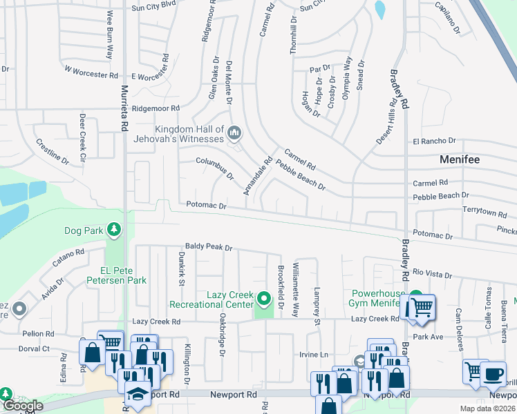 map of restaurants, bars, coffee shops, grocery stores, and more near 29351 Summerset Drive in Menifee