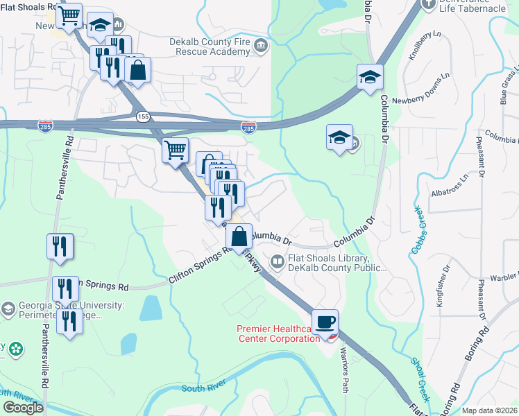map of restaurants, bars, coffee shops, grocery stores, and more near 2941 Vining Ridge Terrace in Decatur
