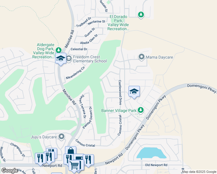 map of restaurants, bars, coffee shops, grocery stores, and more near 29365 El Presidio Lane in Menifee