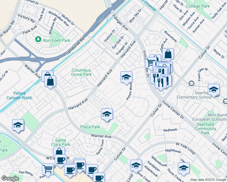 map of restaurants, bars, coffee shops, grocery stores, and more near 14 Ponte in Irvine