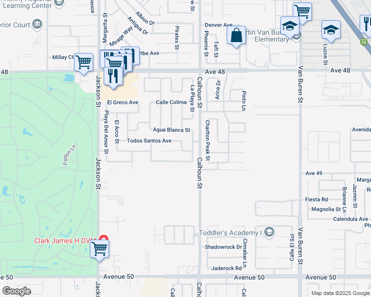 map of restaurants, bars, coffee shops, grocery stores, and more near 83481 Ixtapa Avenue in Coachella
