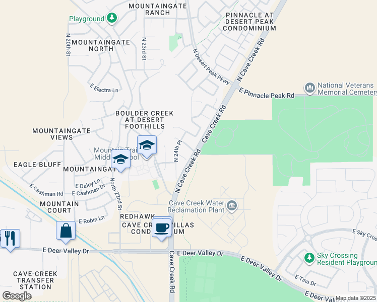 map of restaurants, bars, coffee shops, grocery stores, and more near 2445 East Cielo Grande Avenue in Phoenix