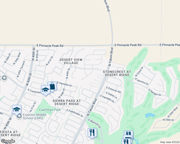 map of restaurants, bars, coffee shops, grocery stores, and more near 22925 North 46th Street in Phoenix
