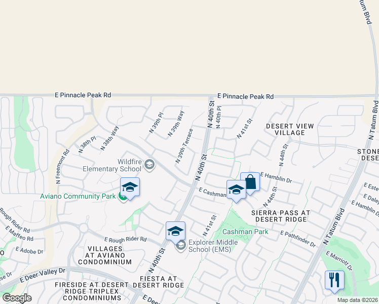 map of restaurants, bars, coffee shops, grocery stores, and more near 22837 North 39th Run in Phoenix