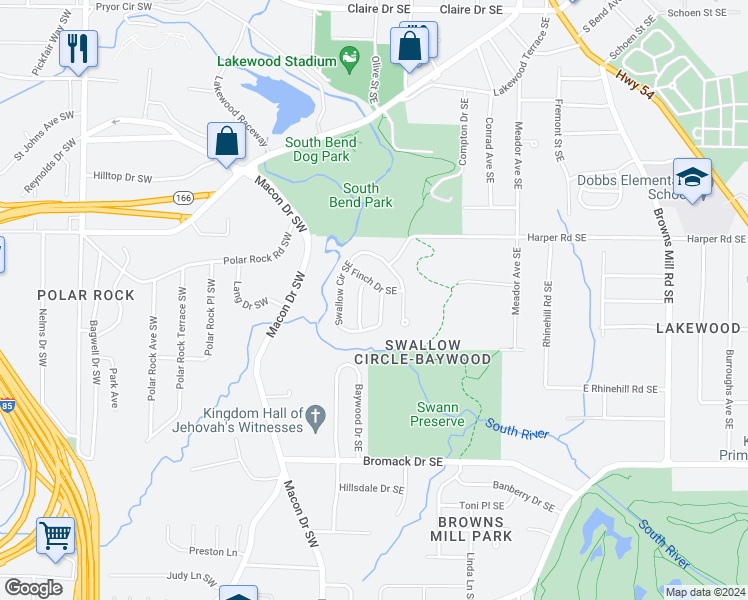 map of restaurants, bars, coffee shops, grocery stores, and more near 2183 Swallow Cir SE in Atlanta