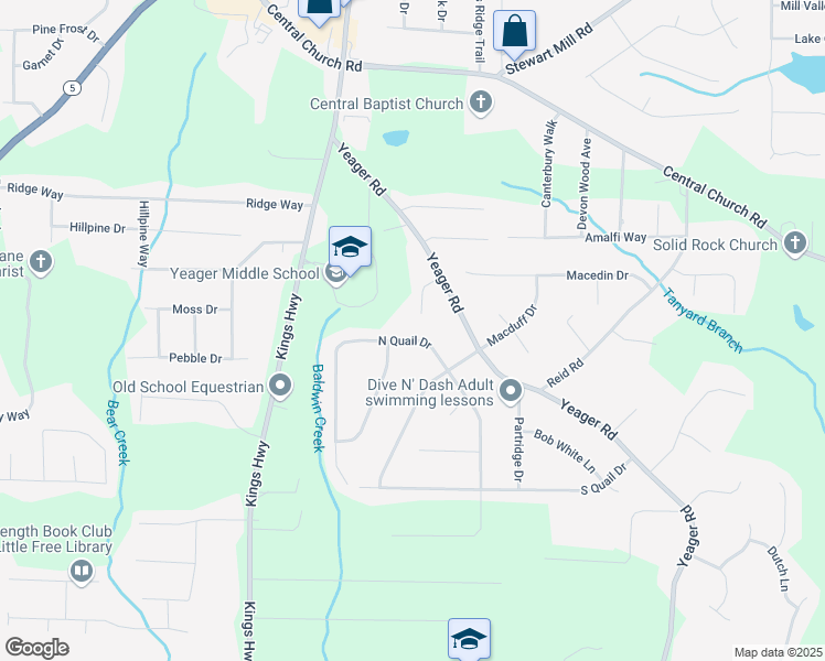 map of restaurants, bars, coffee shops, grocery stores, and more near 3990 North Quail Drive in Douglasville