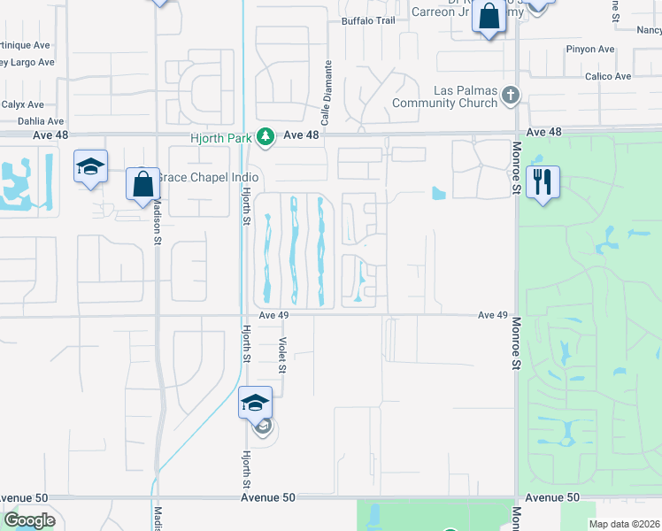 map of restaurants, bars, coffee shops, grocery stores, and more near 48170 Hjorth Street in Indio