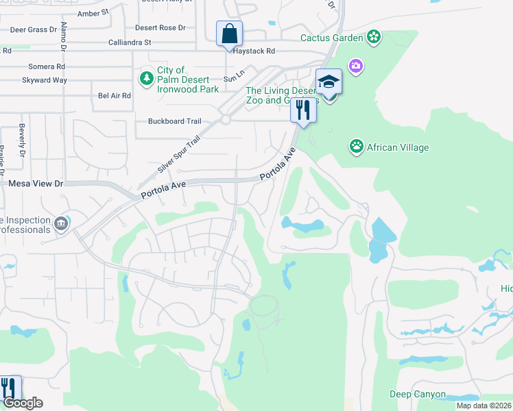 map of restaurants, bars, coffee shops, grocery stores, and more near 48832 Cassia Place in Palm Desert