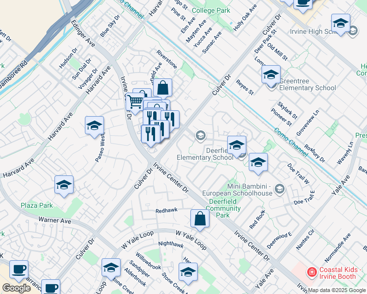 map of restaurants, bars, coffee shops, grocery stores, and more near 3 Bear Paw in Irvine